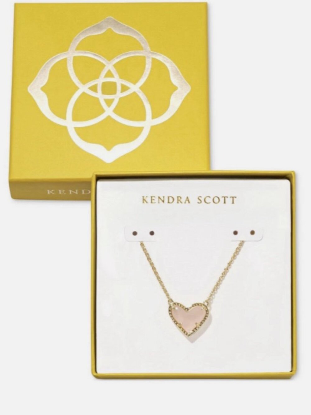 Kendra Scott Ari Gold Pendant Necklace with Rose Quartz Pink Heart Design